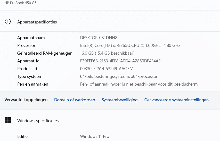HP Probook 450 G6 met Intel Core i5 8265u en Windows 11 Pro - Afbeelding 2
